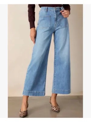 NEW High Waisted Cropped Wide Leg Jeans Stretchy Loose Denim Pants 4 thumbnail 10
