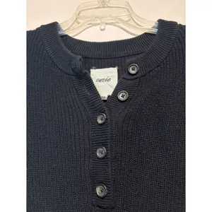 Aerie Black Waffle Knit 100% Cotton Slouchy Sweater 1/4 Button Size M thumbnail 4