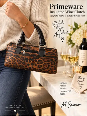 NEW Primeware Leopard Print Insulated Wine Clutch Single Bottle Tote NWOT thumbnail 4