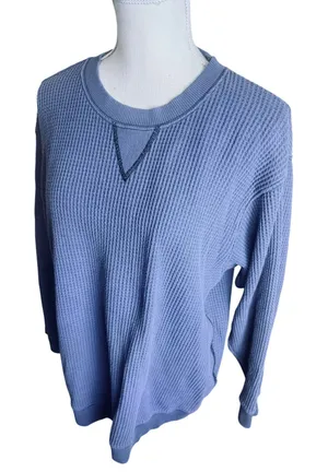 Aerie Oversized Waffle Knit Crewneck Sweatshirt Blue Gray sz M thermal thumbnail 1