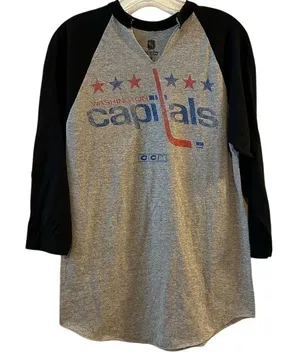 Washington Capitals CCM NHL Gray Raglan‎ Long Sleeve T-Shirt M thumbnail 1