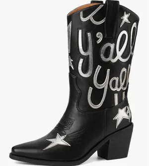NEW Cowboy Boots Mid Calf Cowgirl Boots Pull On Pointed Toe Embroidered 10 thumbnail 1