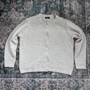 Cozy Cardigan 2XL Cream Waffle Knit Button Front Chic Coastal Grandma Sweater thumbnail 2