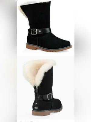 UGG Nessa Black Suede Shearling-Trim Buckle Mid-Calf Boots Size‎ 5 thumbnail 2
