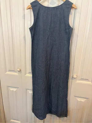 Faded glory blue and white stripe denim embroidered heart midi dress size small thumbnail 2