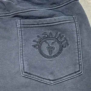 AllSaints Sweatpants‎ Velour Lined Washed Black Joggers XL Ramskull Logo Y2K EUC thumbnail 3