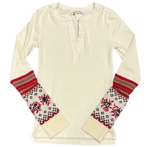 We The Free Mikah Layering Thermal Top Ivory Red Mixed Media Cuff Boho Small NEW thumbnail 2
