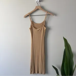 House of Harlow 1960 Revolve Tan Ribbed Mini Dress adjustable spaghetti straps S thumbnail 4