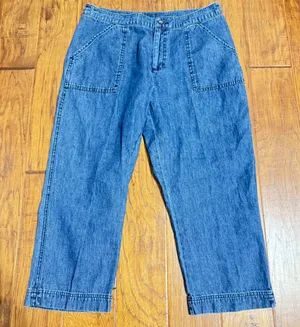 VTG Woolrich Denim Crop‎ Pants Womens 33 Waist Medium Wash Straight Leg Baggy thumbnail 1