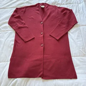 Vintage Womens‎ Medium Red Cardigan Sweater 100% Cotton Button Down Fall Autumn thumbnail 1