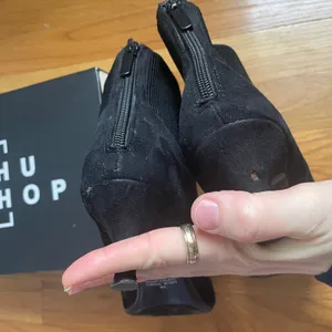 Emilia Booties Pointed Toe‎ Kitten Heel Black Minimalist Neutral Vegan Suede Zip thumbnail 3