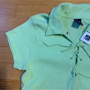 Gap 2003 Retro Collared Shirt String Closure Light Green Women's Medium thumbnail 4