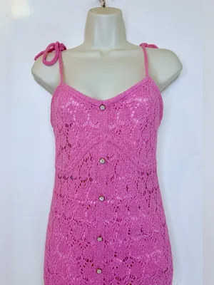 Taelynn Duchessa Pink Knit Maxi Dress Medium Lace Crochet Adjustable Straps NWT thumbnail 4