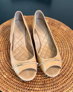 Cole Haan Air Tali Nude Patent Leather Peep Toe Wedge‎ Heels Beige Pumps thumbnail 1
