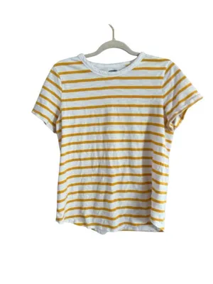 Old Navy White and Yellow Striped Short Sleeve Tee — Casual Crewneck thumbnail 2