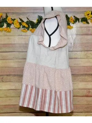 Entro Beige Pink Cap Sleeve Tiered Top Size S Striped Polka Dots Shabby Chic thumbnail 6