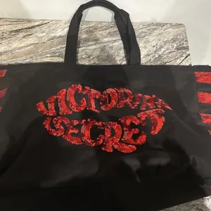 Victoria's Secret Black and Red Canvas Tote thumbnail 1