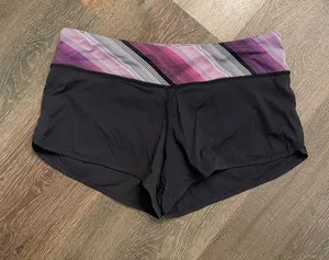 lululemon athletica Black Shorts with Pink & Purple Striped Waistband Size 6 thumbnail 1