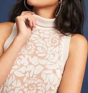 ANTHROPOLOGIE MEADOW RUE IVORY BLUSH SLEEVELESS TURTLENECK RIBBED TOP Sz S m thumbnail 1