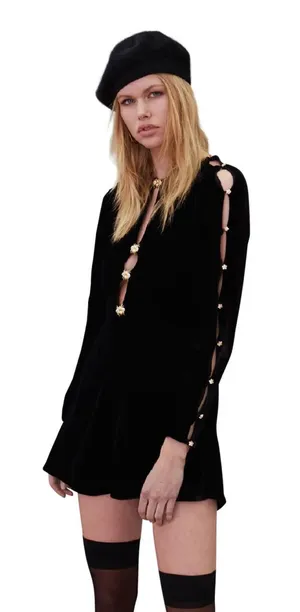 For Love & Lemons Beatrix Velvet Embellished cut out black Dress size Medium thumbnail 1