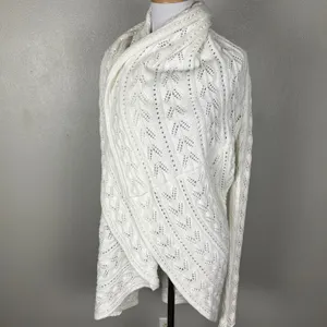 CAbi Cardigan Sweater Large Ivory Cotton Open Knit Crochet Draped Preppy Boho L‎ thumbnail 10