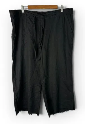 Caslon XL Black Linen Blend Wide Leg Crop Pant Raw Frayed Hem Drawstring Coastal thumbnail 1