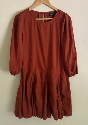 En Saison Fall Itzel Boho Embroidered Rust Orange Mini Dress Size Small thumbnail 1