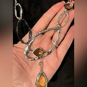 Chico’s Silvertone Mixed Link Statement Necklace Crystal Drop Pendant thumbnail 3