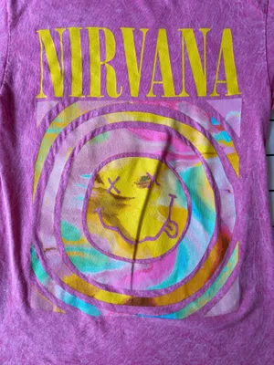 Pink And White Tie-Dyed Nirvana Graphic Tee Shirt, Size Small. thumbnail 2