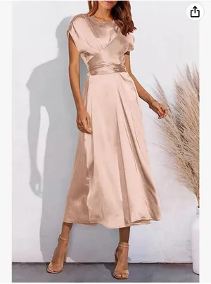PRETTYGARDEN Women's 2023 Summer Satin Midi Dress Cap Sleeve Tie Waist Elegant A-Line Flowy Dresses thumbnail 4
