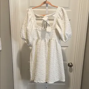 Free People Violet‎ Mini Dress White Puff Sleeve Bow Back NWT M thumbnail 9