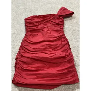Zara Bright Red One-Shoulder Ruched Mini Dress Size S thumbnail 3
