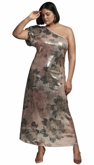 Anthropologie Porridge One Shoulder Floral Sequin Maxi Dress Gown thumbnail 1