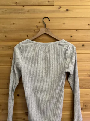 Aerie Large Ribbed Essential Henley Layering Long Sleeve Raw Edge Hem Shirt thumbnail 6
