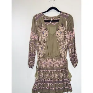 Free People Womens Dress Green Moonlight Floral Mini Smocked A Line Boho Small thumbnail 6