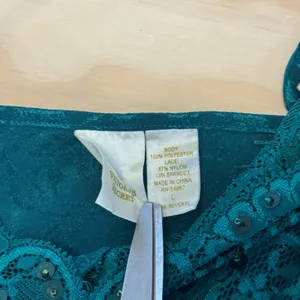 Vintage Victoria’s Secret Emerald Green Lace Sequin Midi Slip‎ Large thumbnail 10