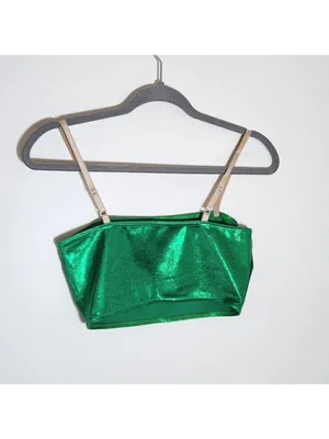 Designs for Dance Green Costume Set Cropped Tank Sequin Arm Covers Size Medium thumbnail 7