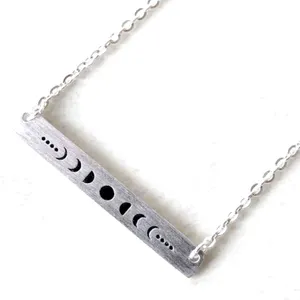 Boutique White Gold Plated‎ Celestial Necklace w/ Moon Phases Bar Pendant Necklace 16-18” thumbnail 1