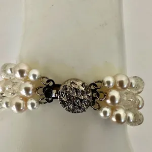 Faux pearl crystal multi strand bracelet thumbnail 3
