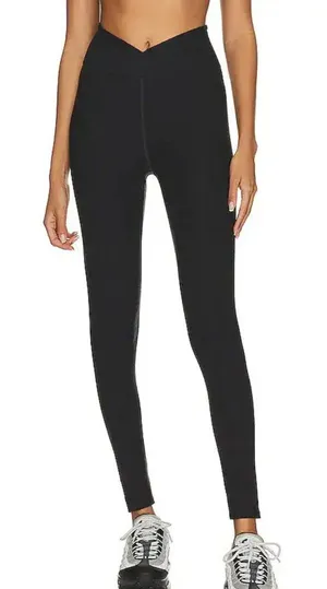 Year of Ours Veronica Ribbed Crossover Waist High Rise Leggings Black Small thumbnail 1