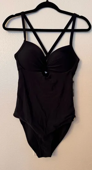 NWT RELLECIGA Black One Piece Swimsuit Size M Strappy thumbnail 1