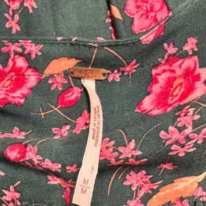 Free People Flower Fields Mini Dress‎ Drawstring Waist Teal Pink Medium M thumbnail 5