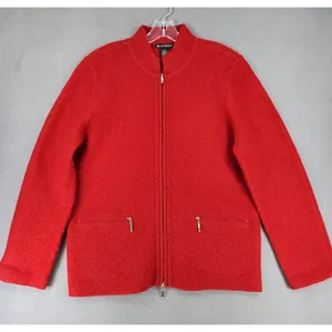 Alexandra Bartlett Cardigan Sweater Womens Size L Wool Fuzzy Red Zip‎ Up Jacket thumbnail 1
