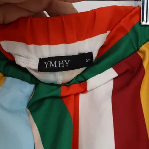 YMHY Pants Womens S Wide Leg Multicolor Vertical Stripe Elastic Waist Excellent thumbnail 2
