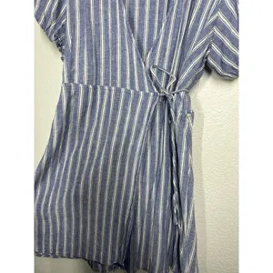Old Navy XXL Striped Puff Sleeve Mini Wrap Dress Blue White thumbnail 4
