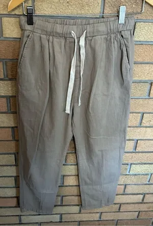 ZARA 100% Linen High Rise Khaki Tan Drawstring Slim Leg Pants Women’s Size XS thumbnail 1