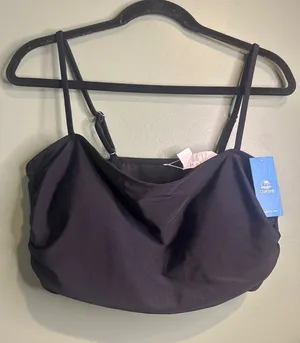 NWT Cupshe XL Black Bikini Top Ruched Adjustable Strap Swim Top vacation beach thumbnail 1