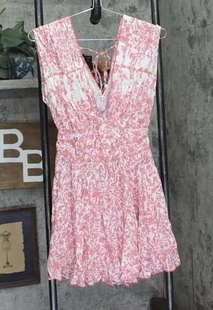 Poupette St. Barth Woven Floral Ciao Mini Dress WCIS25NBLZP Pink Lazuili XS thumbnail 1