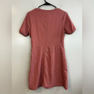 Madewell Crosshatch Short Puff-Sleeve Faux-Wrap Mini Dress Pink Mauve Size Small thumbnail 7