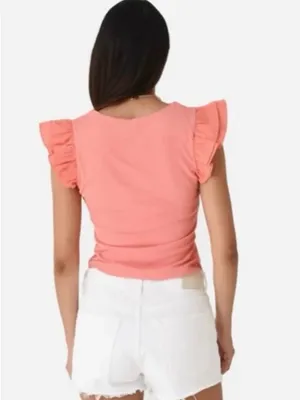 English Factory Salmon Ruffle Sleeve Scoop Neck Top thumbnail 4